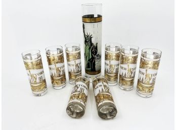 (A-57) VINTAGE MCM 24KT GOLD GLASSWARE BY ASTAR-ALL NYC RELATED-1 LARGER REST 4' TALL-BARWARE