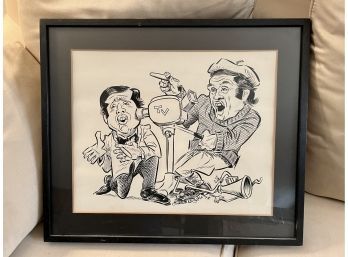 (B-24) ORIGINAL PEN & INK DRAWING OF COMEDIAN ALAN KING SIGNED 'CHARLIE McGILL '72'-  20' BY 17'