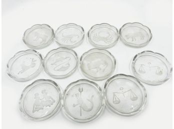 (A-105) COLLECTION OF ELEVEN 'VAL ST. LAMBERT' CRYSTAL COASTERS - ZODIAC SIGNS, ONE IS MISSING - 3'