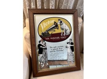 (B-2) VINTAGE 'VICTOR, VICTROLA - HIS MASTER'S VOICE' BAR BACK MIRROR - 26' BY 19'