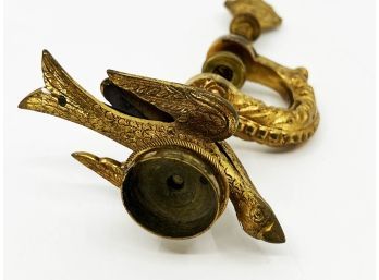 (A-27) ANTIQUE C.1850'S BRASS VICTORIAN SEWING BIRD - CLAMP FASTENS TO TABLE - PORTRAIT MEDALLION FINIAL - 7'