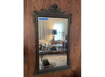 ORNATE ANTIQUE DECORATED WOOD MIRROR - URN - 39' BY 21'