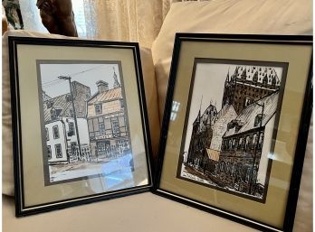 (B-14) PAIR OF TWO FRAMED VINTAGE SILK SCREENS - HAND SIGNED- 11' BY 14'