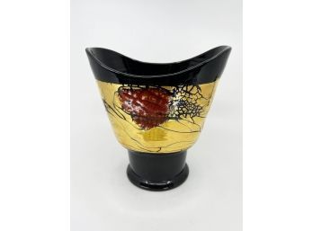 (A-33) FAB VINTAGE MCM BLACK ART POTTERY FROM ITALY - GOLD DECORATION - 9'