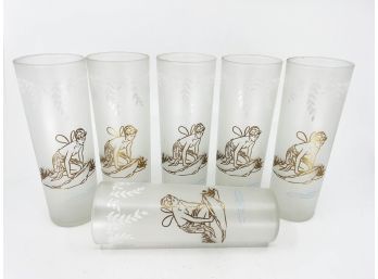 (A-41) LOT OF 6 VINTAGE LIBBEY FAIRY NYMPH HIGHBALL COLLINS GLASSES-BARWARE SET-6'T