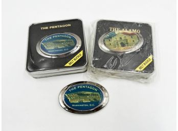 (j-3)  LOT OF 3 VINTAGE BELT BUCKLES-2 NIB AND 1 OPENED-THE PENTAGON AND THE ALAMO