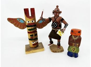 (A-56) LOT OF 3 VINAGE NATIVE AMERICAN WOOD CARVINGS ALL APPROX. 6 INCHES TALL - THUNDERBIRD