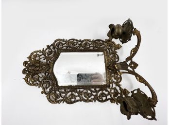 (A-78) VINTAGE/ANTIQUE MIRROR AND CANDLESTICK HOLDER WALL HANGING- APPROX. 16 INCHES