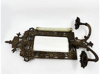 (A-77) ANTIQUE/VINTAGE WALL HANGING MIRROR WITH 2 CANDLE OPENING-APPROX. 17' LONG