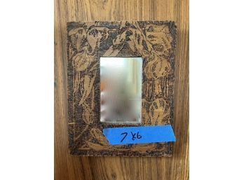 SMALL ANTIQUE 'PYROGRAPHY' WOOD BURNING MIRROR 7' BY 6'