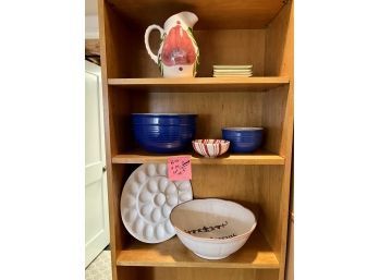 (B-16) TEN PIECE ASSORTED CERAMIC LOT - EMILE HENRY MIXING BOWLS, BUON APPETITO PASTA BOWL, EGG PLATE, PITCHER