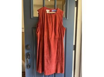 (C-18) VINTAGE 'OSCAR DE LA RENTA' CORAL RED SUEDE DRESS - SIZE 18W, GENTLY WORN, FROM A FIT MODEL'S CLOSET