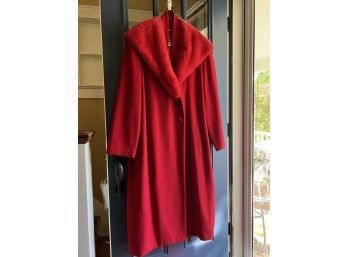 (C-8)GIANFRANCO FERRE FORMA, ITALY RED WOOL COAT W/RED MINK COLLAR- SIZE 18, GENTLY WORN, FIT MODEL'S CLOSET