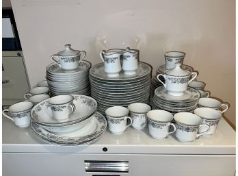 (B) SET OF GRAY FLORAL CHINA -86 PIECES, SERVICE FOR 16 LESS 2 DESSERT PLATES - 'JAY FINE CHINA'