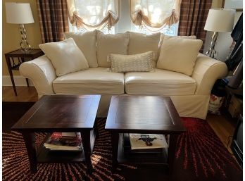 OFF WHITE CANVAS SLIPCOVER SOFA - EXCELLENT CONDITION - 90' WIDE BY 38' DEEP BY 39' HIGH