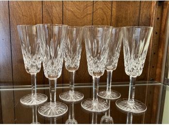 (D-4) LOT OF SIX WATERFORD 'LISMORE' PATTERN FLUTE WINE / CHAMPAGNE GLASSES - 8'