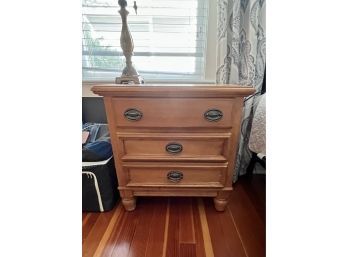WOOD ARMOIRE WITH TWO DRAWERS & MATCHING END TABLE - ARMOIRE: 73' BY 45' BY 21' & 28W. BY 16D. BY 29 HIGH