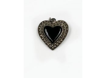 (J-26) VINTAGE STERLING SILVER AND MARCASITE-HEART SHAPED PIN/BROOCH-4.6 DWT