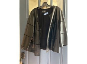 (C-5) LAFAYETTE 148 BLACK LEATHER JACKET - SIZE 2X, GENTLY WORN, FROM A FIT MODEL'S CLOSET