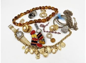 (J-5) LOT OF APPROX.15 PIECES OF COSTUME JEWELRY-NECLKLACE, PIN AND EARRINGS