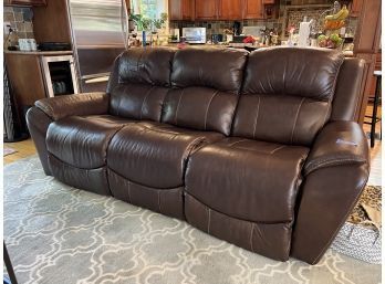 BROWN LEATHER LA-ZY-BOY SOFA WITH TWO ELECTRIC RECLINING SEATS & PHONE CHARGERS - GREAT CONDITION