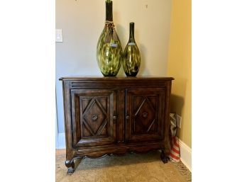 VINTAGE WOOD TWO DOOR WINE STORAGE CABINET WITH DRAWER - 40W' BY 18D' BY 33.5 HIGH'