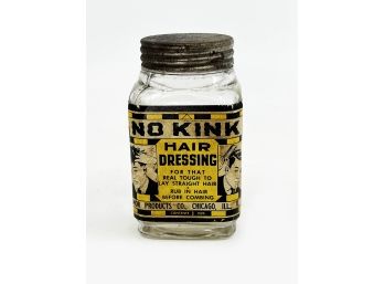 (A-58) VINTAGE 1950'S ROCKABILLY HAIR STYLING GEL BOTTLE - 'NO KINK HAIR DRESSING' - COOL GRAPHICS! - 4'