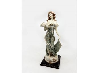 (A-127) GIUSEPPE ARMANI, ITALY 'LADY WITH BOUQUET' SIGNED SCULPTURE WITH FINE DETAIL - 14'