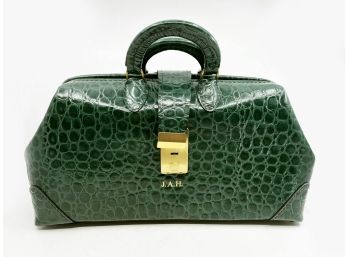 (A-79) EMBOSSED GREEN LEATHER DOCTOR'S BAG BY 'PCI, PROFESSIONAL CASE INC.' - MONOGRAMED - 15' WIDE
