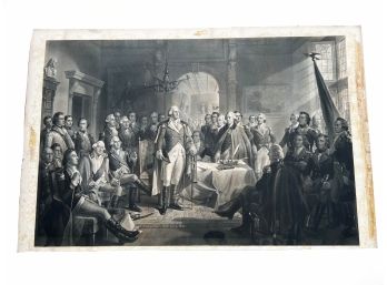 ANTIQUE 1870'S BLACK AND WHITE ENGRAVING-WASHINGTON AND HIS GENERALS-BY A.H. RITCHIE