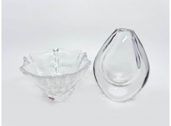 (A-16) TWO VINTAGE ORREFORS, SWEDEN GLASS PIECES - 6' VASE & 4' WIDE BOWL