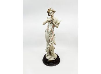 (A-129) GIUSEPPE ARMANI, ITALY 'MELODY' FIGURINE, LADY WITH FLUTE- SIGNED SCULPTURE WITH FINE DETAIL - 15'