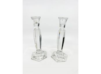 (A-2) PAIR OF WATERFORD CRYSTAL CANDLESTICKS - 9'