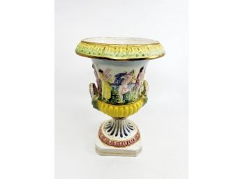 (A-35) VINTAGE ITALY CERAMIC TOPIARY URN VASE WITH FIGURES - ITALY, CAPODIMONTE - 10'