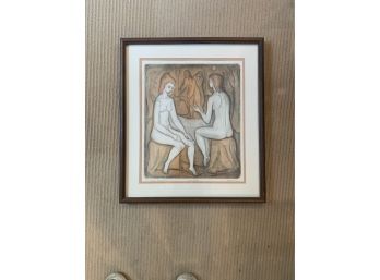 (AR-13) IRVING AMEN (1918-2011) FRAMED ETCHING, 'IN THE GARDEN' -PENCIL SIGNED - 22' BY 25'