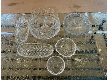 LOT OF SIX CRYSTAL PIECES - LARGE BOWL & SERVING PIECES - 6' -13'