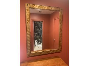 (U-2) GOLD PAINTED WOOD MIRROR WITH GREEK KEY DESIGN BORDER  - 36' BY 46'