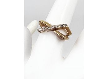 (G-14) VINTAGE 14KT GOLD DOUBLE BAND 'x' RING WITH DIAMONDS - SIZE 4 1/2-WEIGHT 2.9 DWT