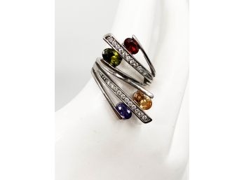 (J-13) VINTAGE/MCM STERLING SILVER AND COLORED STONE LADIES RING-MARKED 925-SIZE 8 1/4-WEIGHT 4.18 DWT