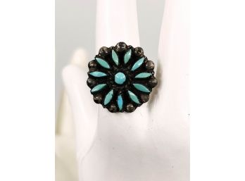 (J-7) VINTAGE SOUTHWESTERN STYLE STERLING SILVER AND TURQUOISE RING-SIZE 7-4.0 DWT