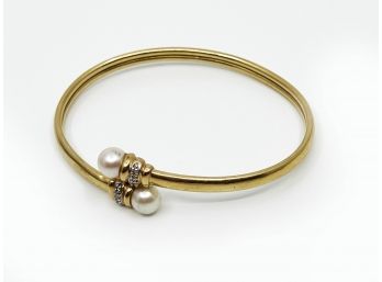 (G-15) 14 KT GOLD ADJUSTABLE BRACELET WITH PEARL ENDS-WEIGHT 4.48 DWT