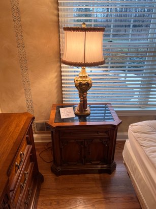 Walnut MarbleWalnut Marble Top Nightstand And Lamp