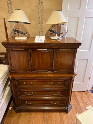 Quality Walnut Dresser And Two Airplane Lamps