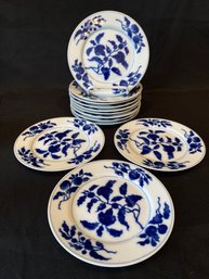Set Of 12 FITZ AND FLOYD 'floral Indigo'  Blue & White Floral  Plates
