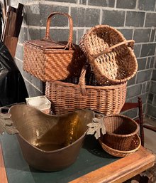 Lot Of Wicker And  Brass Finish Baskets