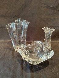 Lot Of  Crystal Glass FreeForm Vases & Bowl