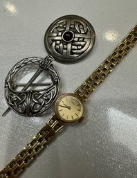 Sterling Silver Brooches & Seiko Wrist Watch