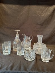Lot Of  Cut Crystal & Glass Vase, Bowl, Cups, Decanter