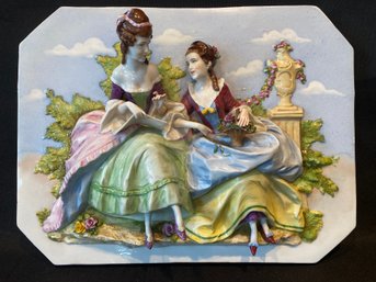 Hand Painted Porcelain Bas Relief Plaque - Nice Quality