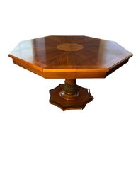 Very Large Octagonal Inlaid Pedestal Table With 3 Large Leaves / Extensions